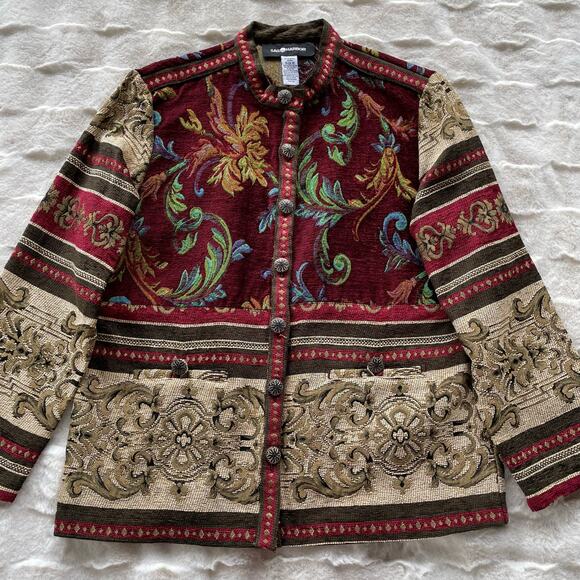 š„Vintage Sag Harbor Boho Floral Tapestry Blazer Jacket Front Button Pockets 12 - Picture 2 of 14